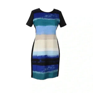 REED by Reed Krakoff Striped Scuba Sheath Dress - Ocean Blue